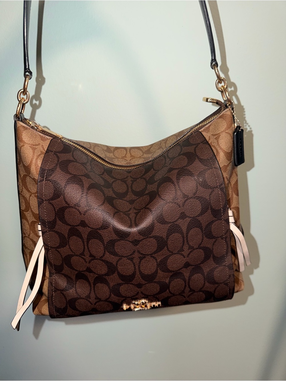 Coach Two-Tone Brown Signature Hobo Shoulder Bag
